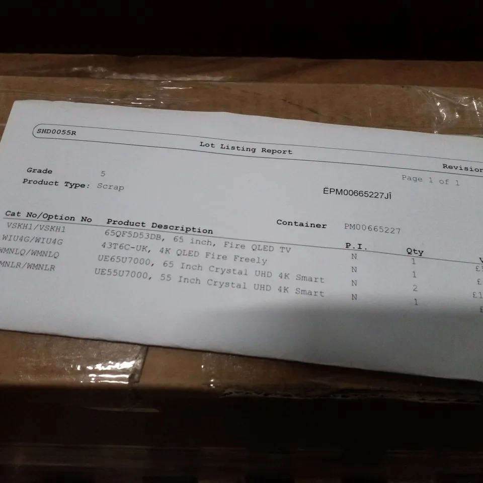 PALLET OF FIVE ASSORTED WAREHOUSE DAMAGED TV'S TO INCLUDE;