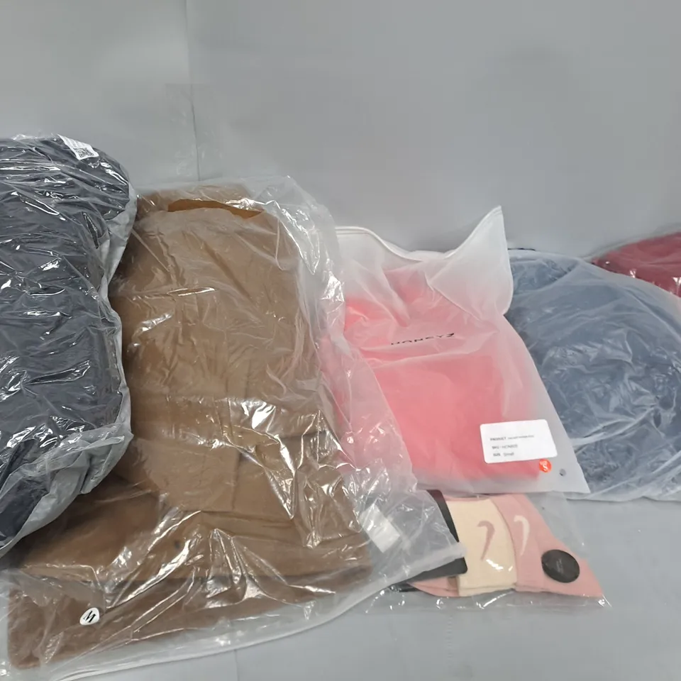 LARGE BOX OF ASSORTED CLOTHING ITEMS IN VARIOUS COLOURS AND SIZES INCLUDING TROUSERS , TOPS AND JUMPERS 