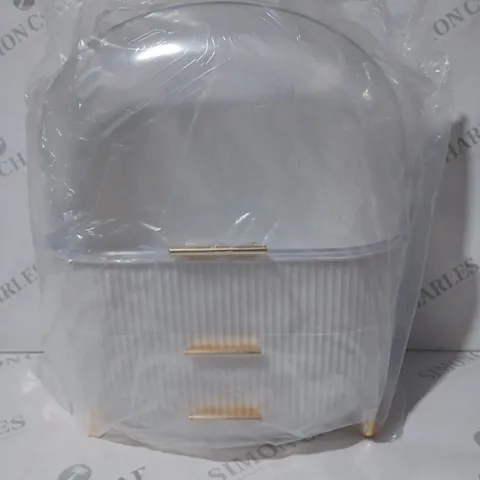 BOXED UNBRANDED MAKE-UP ORGANISER STORAGE BOX IN WHITE/GOLD EFFECT
