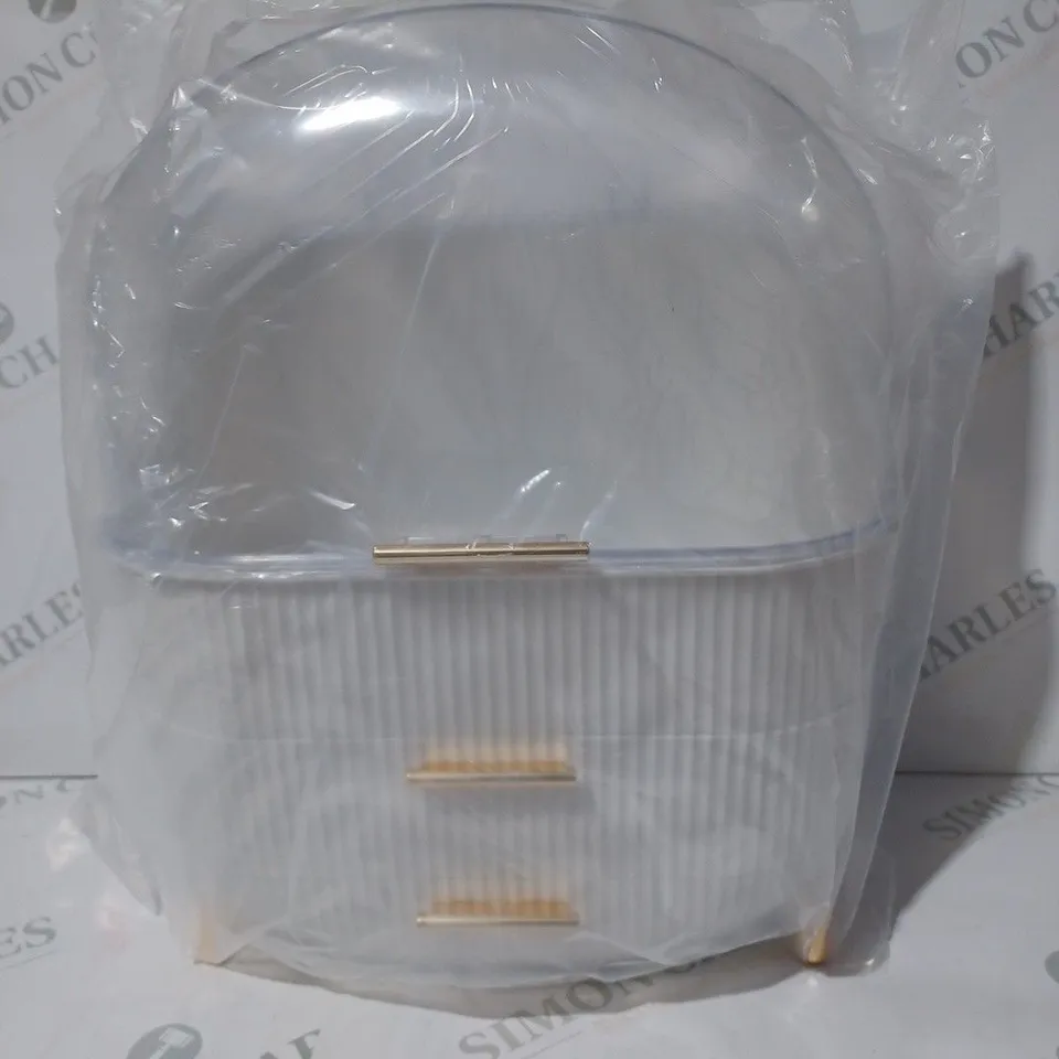 BOXED UNBRANDED MAKE-UP ORGANISER STORAGE BOX IN WHITE/GOLD EFFECT