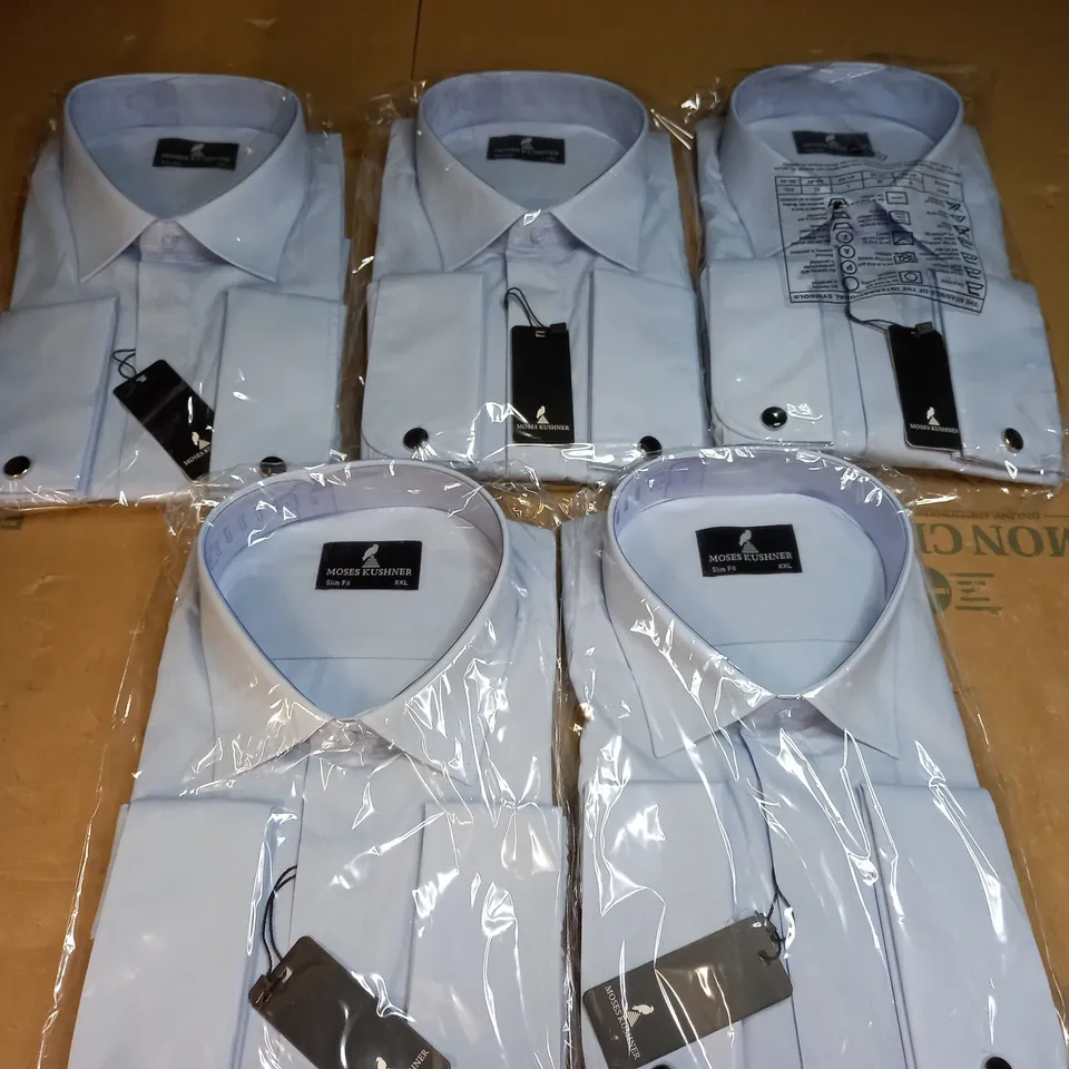 MOSES KUSHNER LOT OF 5 LONG SLEEVE SLIM FIT BUTTONED LIGHT BLUE SHIRTS - XXL