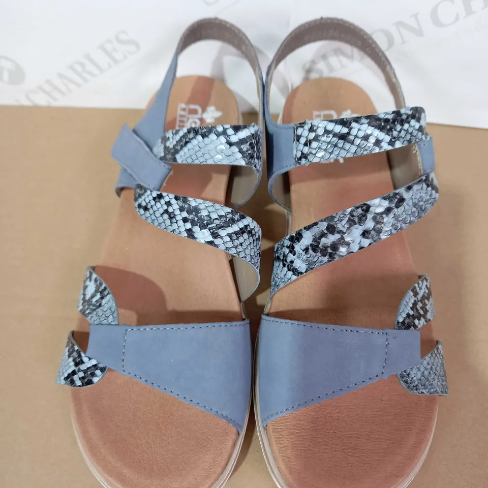 RIEKER ANTISTRESS PAIR OF SANDALS (LEATHER, BLUE/SNAKE PATTERN), SIZE 6 UK