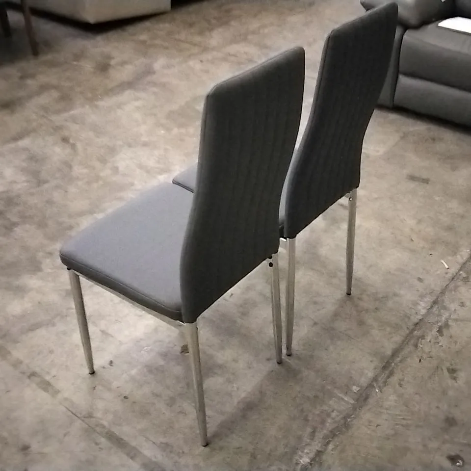 SET OF 2 GREY LEATHER DINING CHAIRS WITH CHROME LEGS 