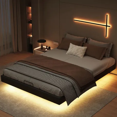 BOXED METAL PLATFORM BED WITH WOODEN SLAT SUPPORT 31.5CM HEIGHT - SIZE UNSPECIFIED (2 BOXES)