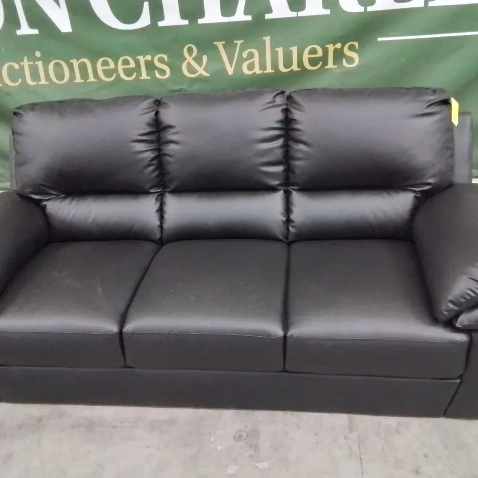 QUALITY DESIGNER CHESTERFIELD LEATHER LOOK 2 SEATER SOFA - BLACK - FSC® CERTIFIED