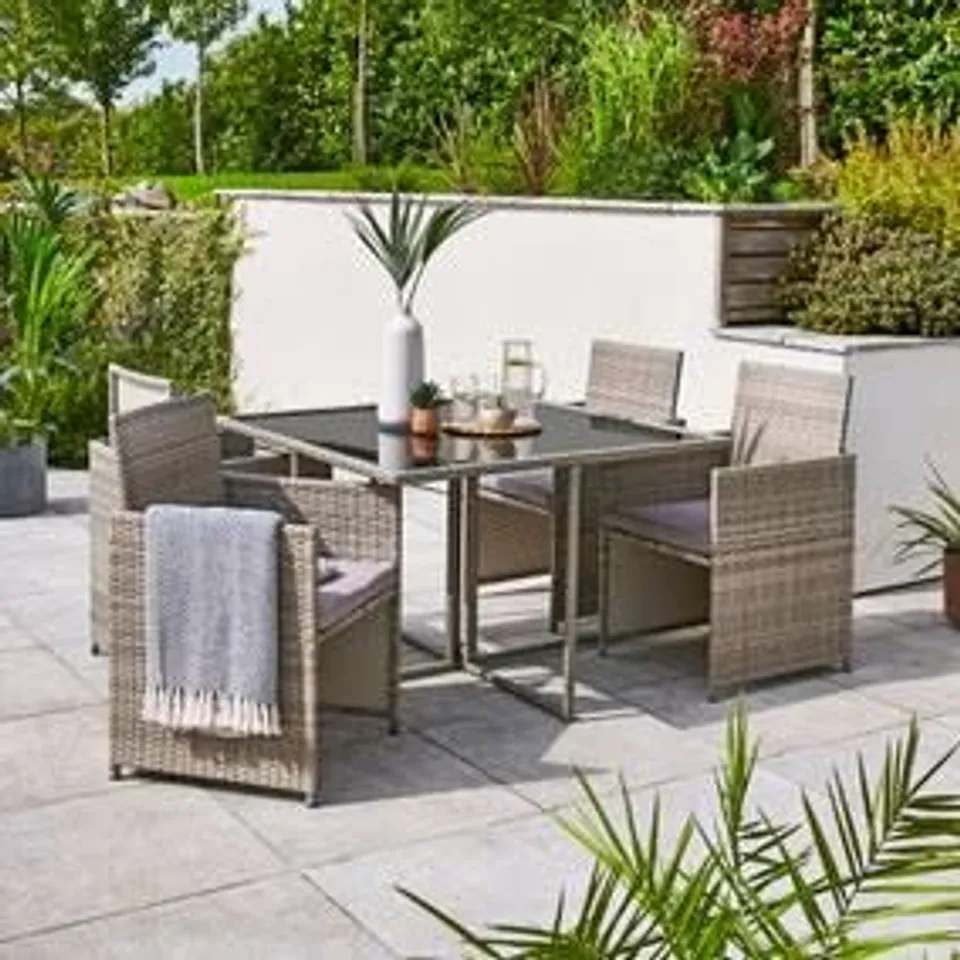 BOXED 4 SEATER DINING CUBE SET - GREY (2 BOXES)