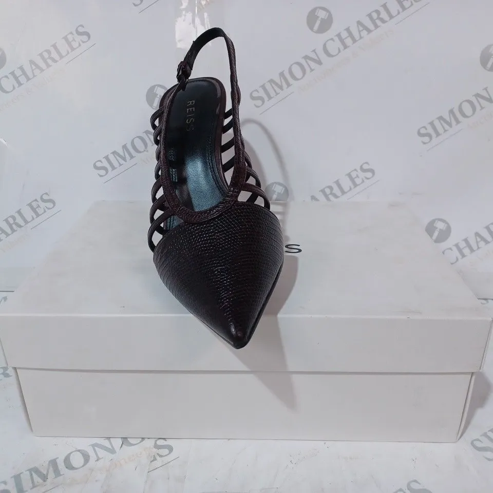 BOZED PAIR OF REISS DAPHNE SLINGBACK HEELS IN POMEGRANATE SIZE 7