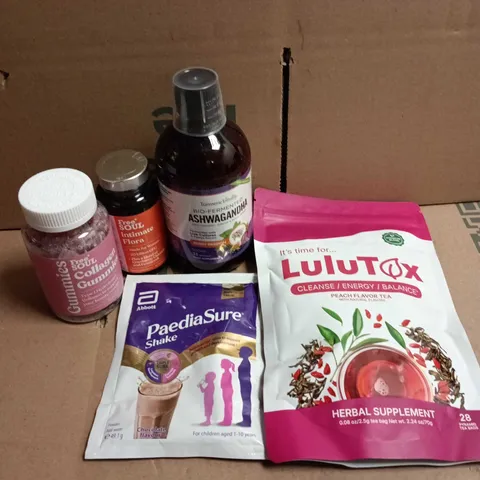 APPROXIAMTELY 10 ASSORTED HEALTH PRODUCTS TO INCLUDE COLLAGEN GUMMIES, PAEDIASURE, INTIMATE FLORA ETC 