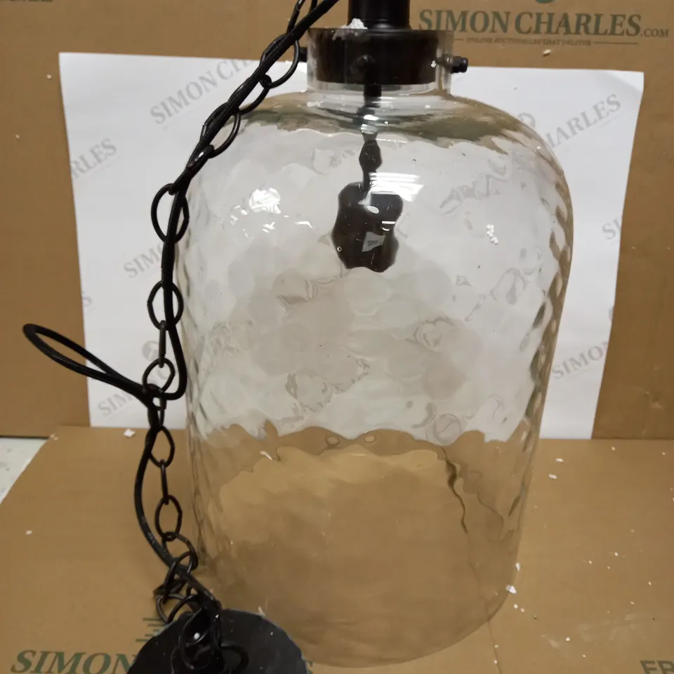 DAR LIGHTING TIGODA 1LT SINGLE PENDANT BRONZE AND GLASS LIGHT FIXTURE 