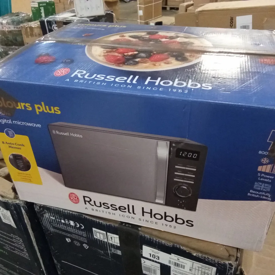 BOXED RUSSELL HOBBS 20 LITRE DIGITAL MICROWAVE- GREY