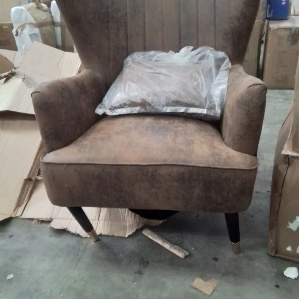 BOXED SUEDE BROWN ACCENT CHAIR