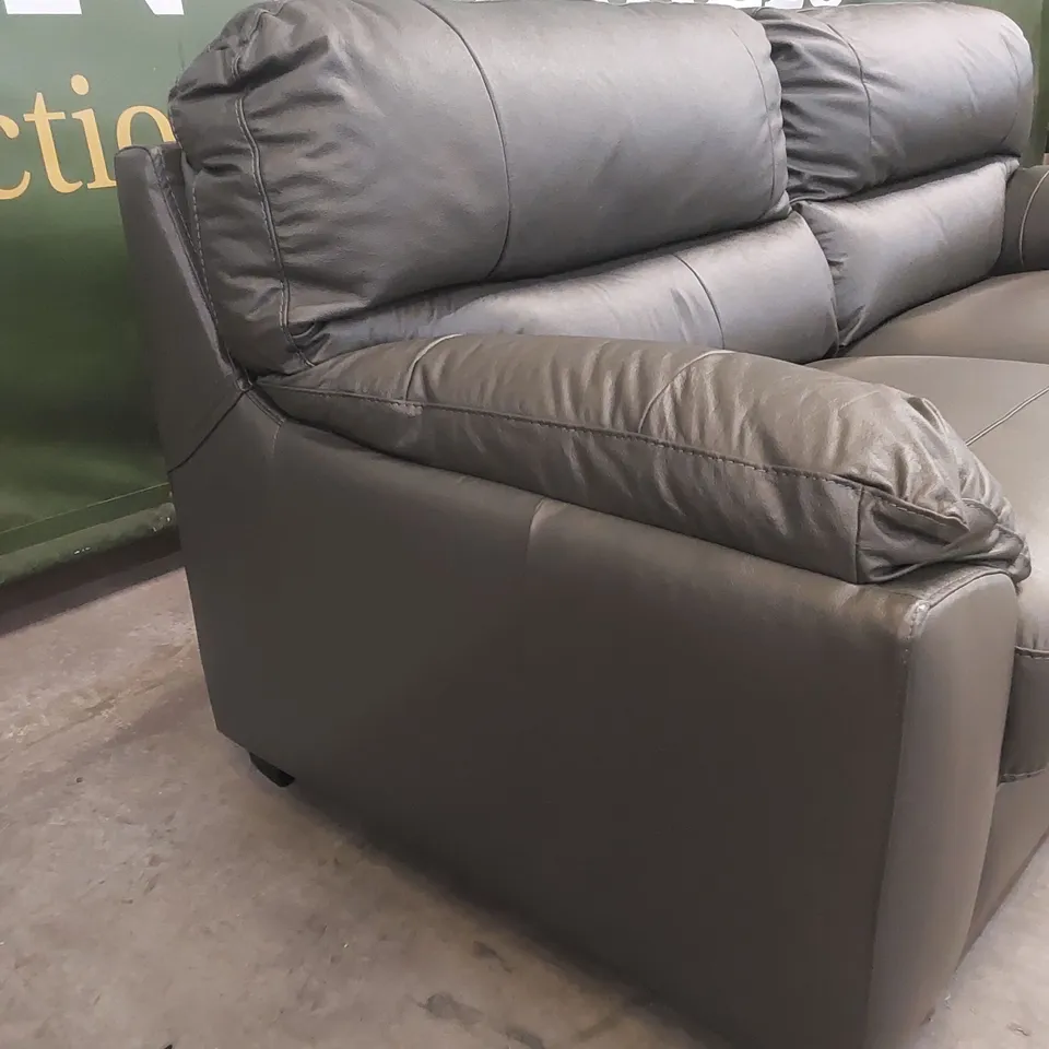 DESIGNER AMBROSE LEATHER 3 SEATER SOFA - ELEPHANT GREY