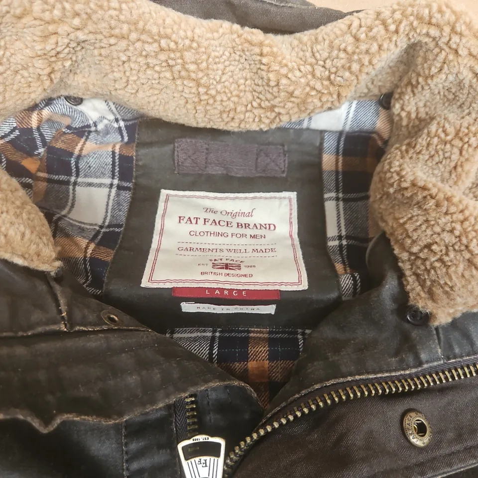 FAT FACE WAXED ZIP THROUGH JACKET IN BROWN - LARGE