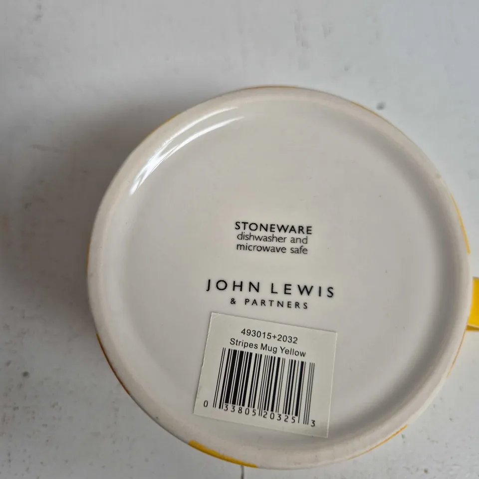 2X JOHN LEWIS & PARTNERS STONEWARE STRIPES MUG YELLOW – DISHWASHER & MICROWAVE SAFE