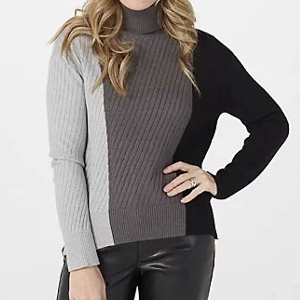 PALLET OF APPROXIMATELY 149 BADGLEY MISCHKA COLOUR BLOCKED ROLL NECK JUMPER  CHARCOAL COMBO 2XL