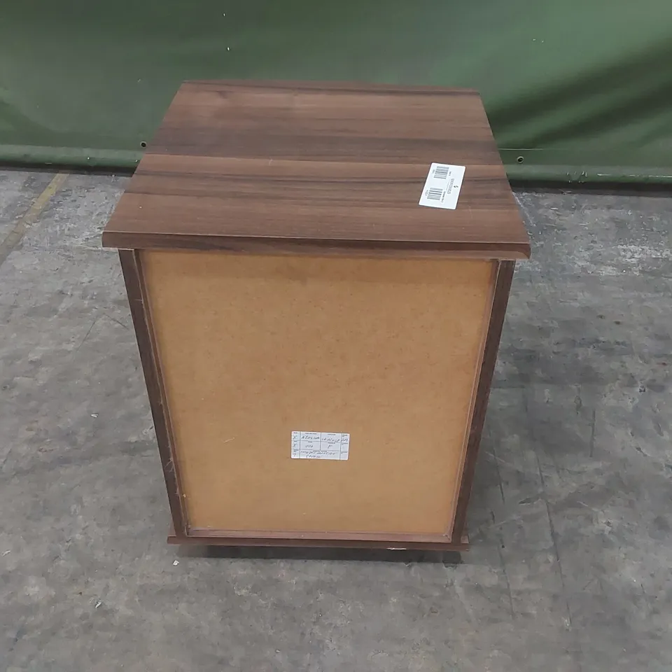 DESIGNER 2 DRAWER WOODEN BEDSIDE TABLE ON WHEELS