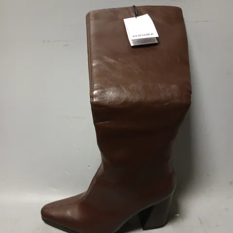 PAIR OF BERSHKA CALF BOOTS, BROWN - UK SIZE 4