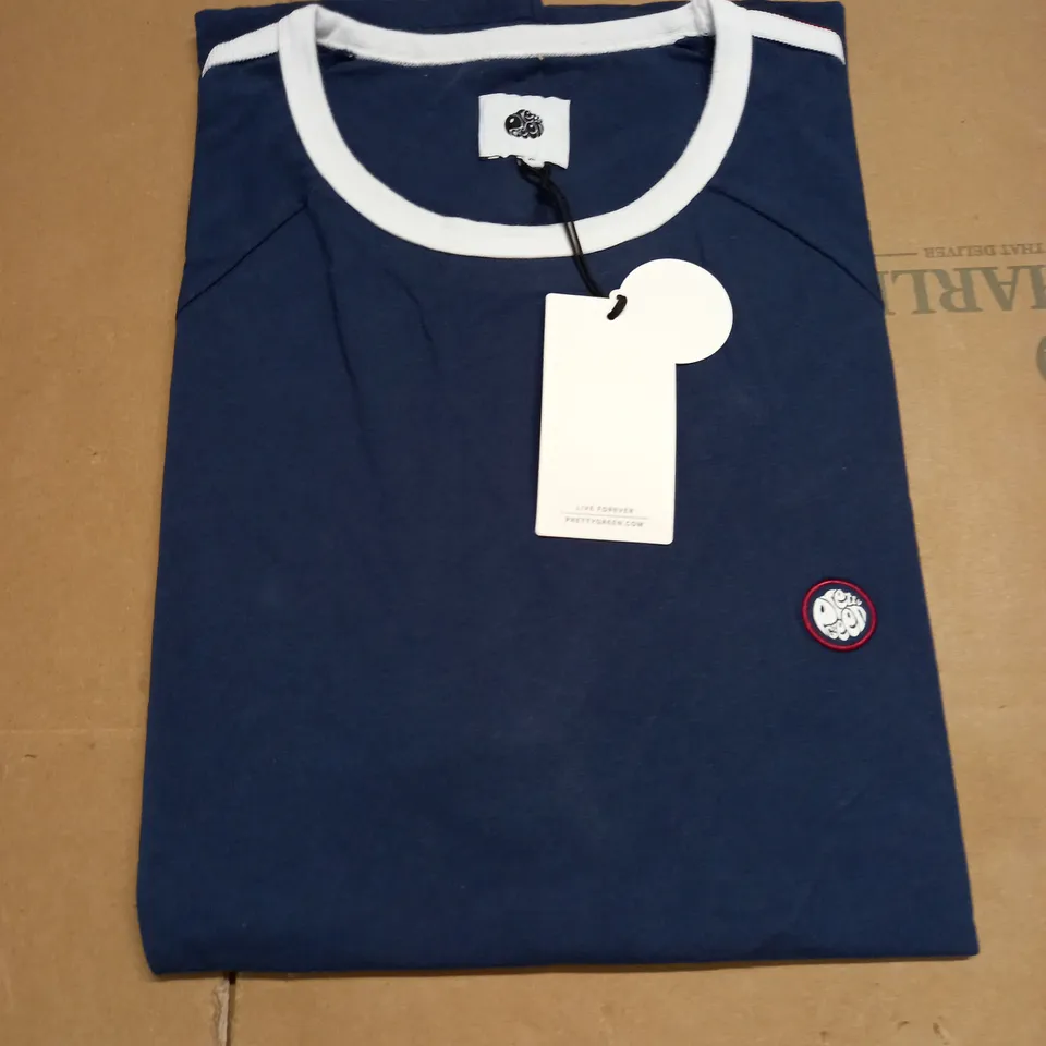 PRETTY GREEN TILBY RINGER T-SHIRT IN NAVY - XL