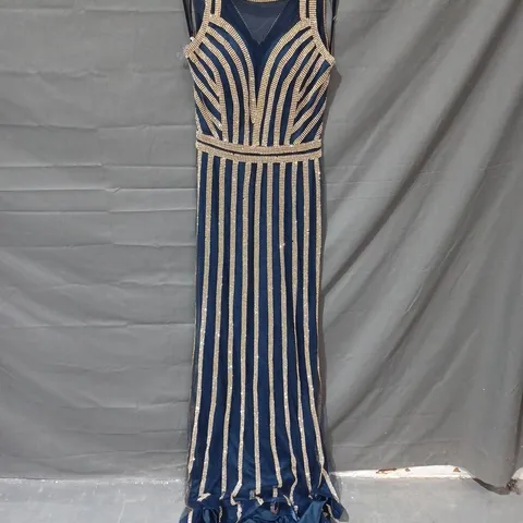 SIGNATURE COLLECTION HERMIONE CP552 FAUX CRYSTAL DETAIL MESH DRESS IN NAVY - SIZE 4