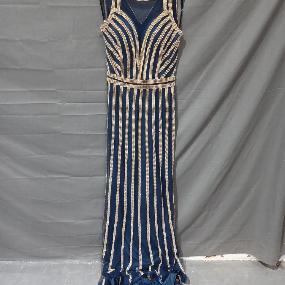 SIGNATURE COLLECTION HERMIONE CP552 FAUX CRYSTAL DETAIL MESH DRESS IN NAVY - SIZE 4