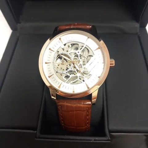 MENS ZIHLMANN & CO AUTOMATIC WATCH - Z210 β SKELETON DIAL β GOLD COLOUR CASE β GENUINE LEATHER CASE β HAND ASSEMBLED
