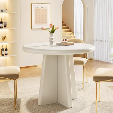BOXED TRIBESIGNS SMALL KITCHEN ROUND DINING TABLE FOR 4 PEOPLE, 80CM WHITE