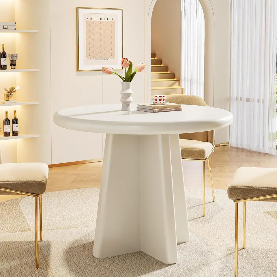 BOXED TRIBESIGNS SMALL KITCHEN ROUND DINING TABLE FOR 4 PEOPLE, 80CM WHITE