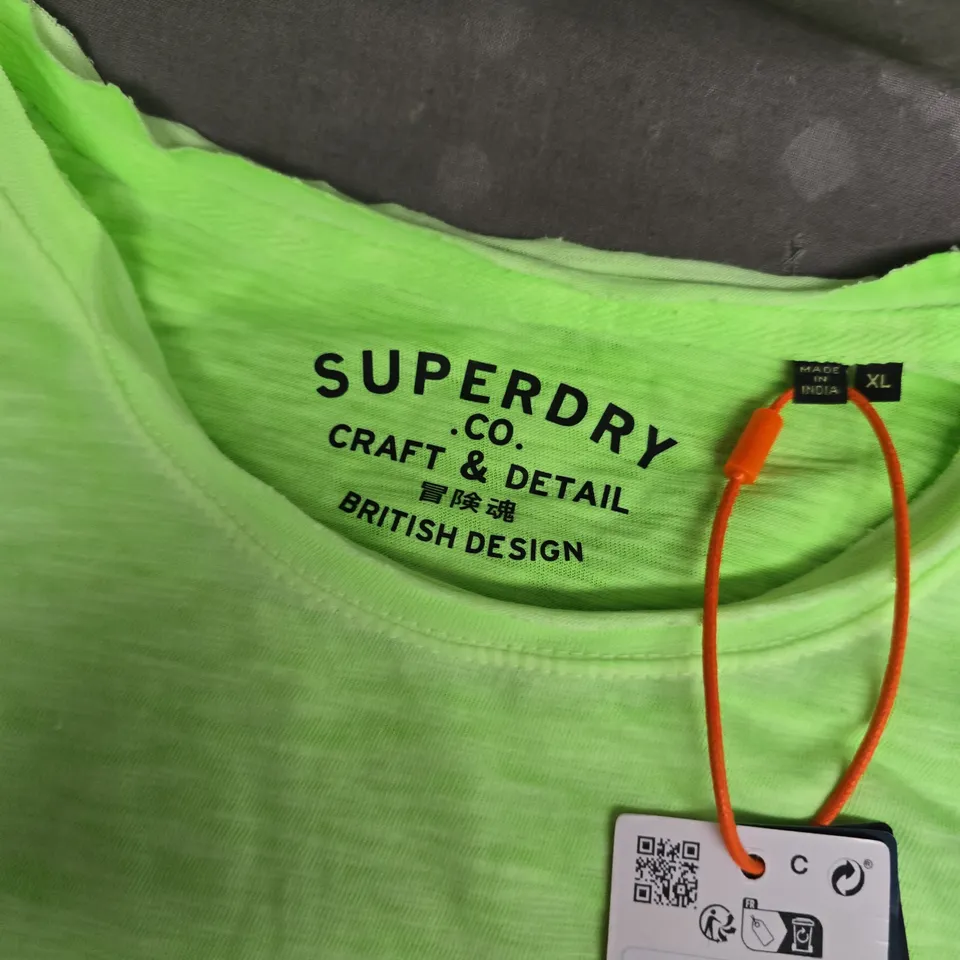 SUPERDRY RAW EDGE SLUB T‑SHIRT – NEON LIME GREEN, XL