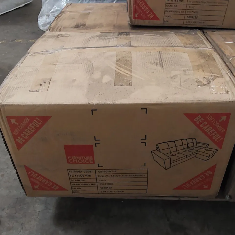 BOXED RIO IVORY FAUX LEATHER L SHAPED CORNER SOFA OTTOMAN PIECE ONLY (INCOMPLETE, SOFA NOT PRESENT OTTOMAN ONLY)