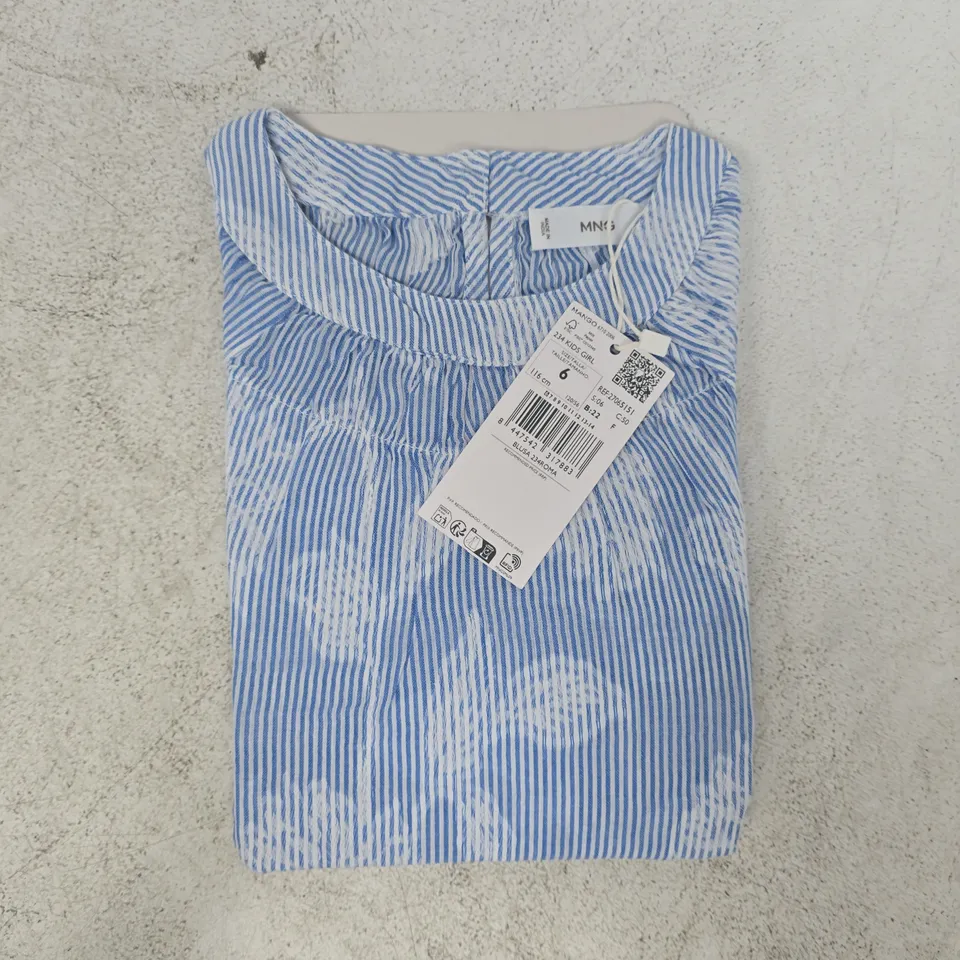 MANGO KID'S FLORAL EMBROIDERY BLOUSE IN SKY BLUE SIZE 6
