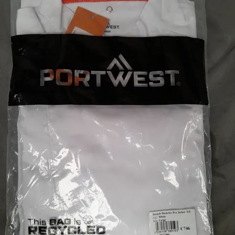 PORT WEST STRETCH MESH AIR SHORT SLEEVE JACKET IN WHITE SIZE LARGE