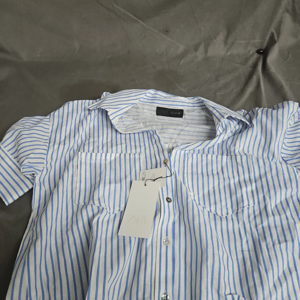 ZARA STRIPED SHIRT – BLUE & WHITE, SIZE L