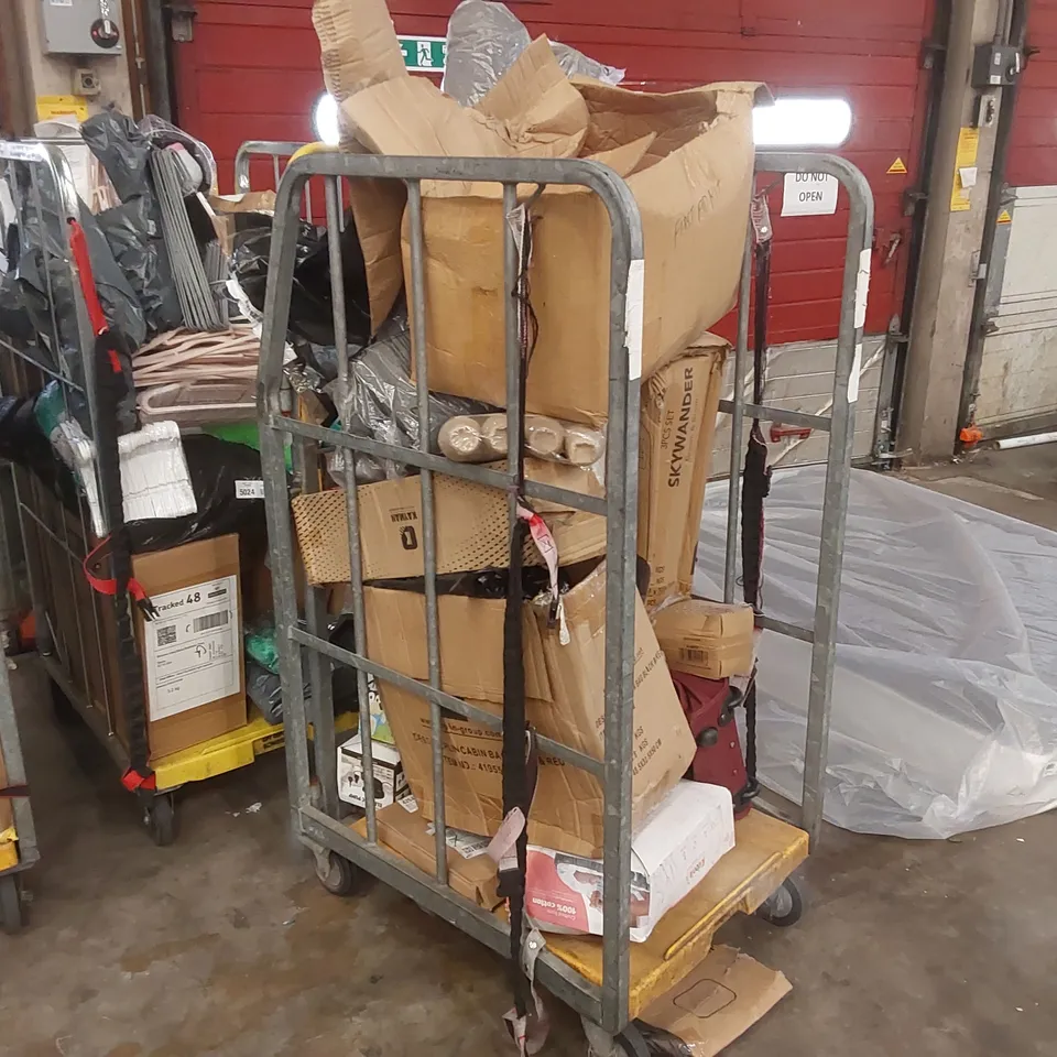 CAGE OF ASSORTED CONSUMER PRODUCTS INCLUDING: SUITCASE, SHOE RACK, YOGA MAT ECT // CAGE NOT INCLUDED 