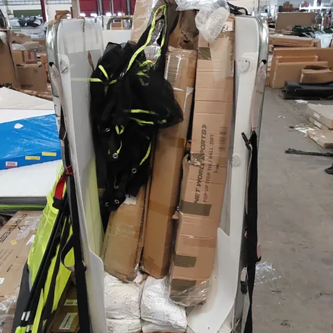 CAGE CONTAINING ASSORTED SPORTS EQUIPMENT - CAGE NOT INCLUDED