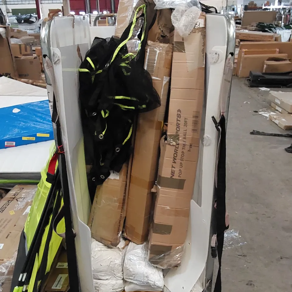CAGE CONTAINING ASSORTED SPORTS EQUIPMENT - CAGE NOT INCLUDED 