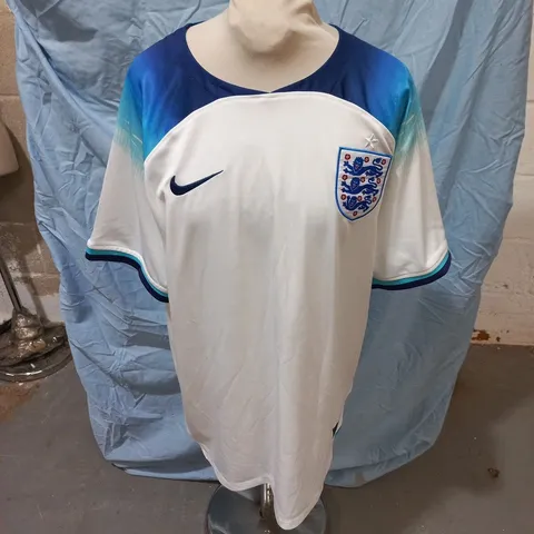 ENGLAND FOOTBALL SHIRT – WHITE WITH BLUE GRADIENT YOKE, NIKE LOGO