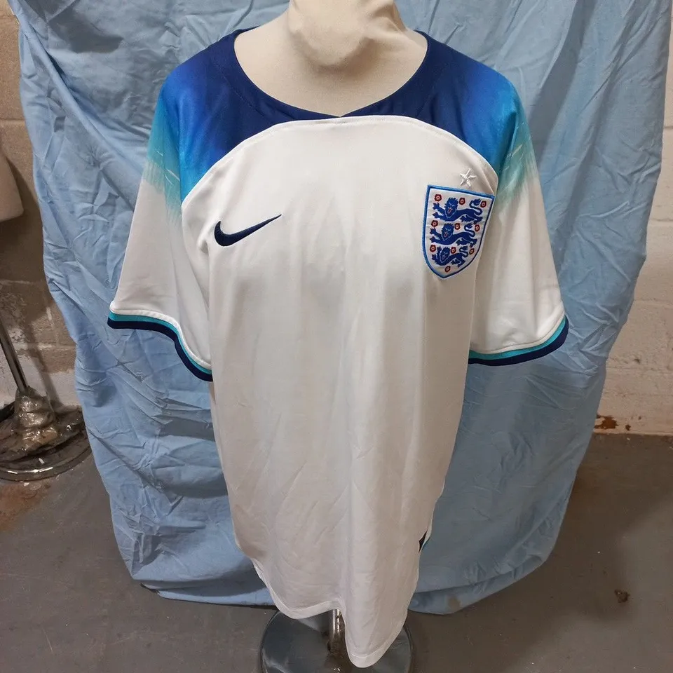 ENGLAND FOOTBALL SHIRT – WHITE WITH BLUE GRADIENT YOKE, NIKE LOGO