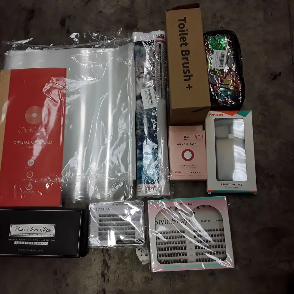 PALLET OF 6 BOXES CONTAINING  ASSORTED PRODUCTS INCLUDING TOILET BRUSH, VINYL 12" OUTER SLEEVES, HAIR CLIPS, PAINT BY NUMBERS, PHONE CASE, INVISIBLE SPOT COVER