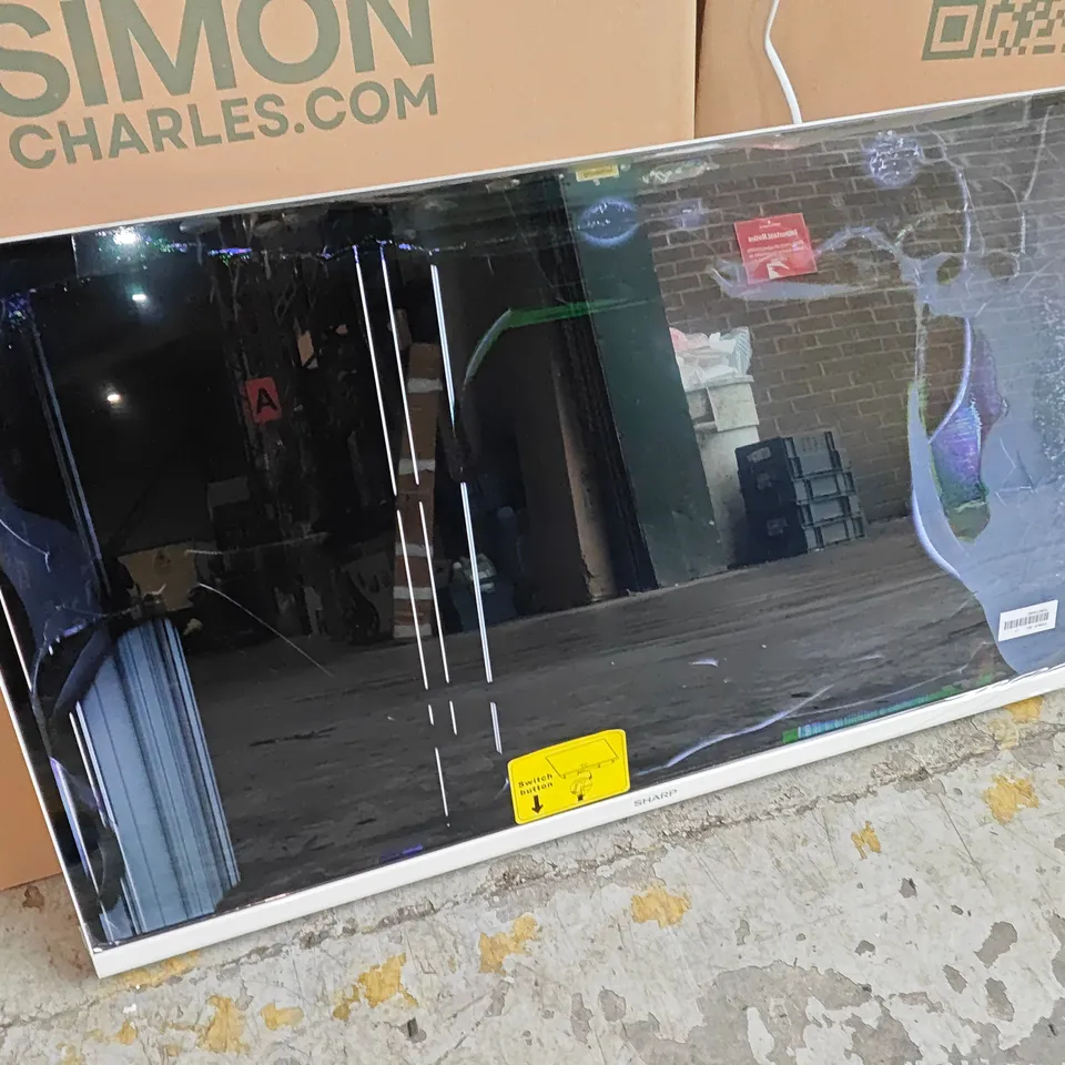 BOXED SHARP 32" SMART LED HD TV - WITH REMOTE - POWERS ON - DAMAGED SCREEN 