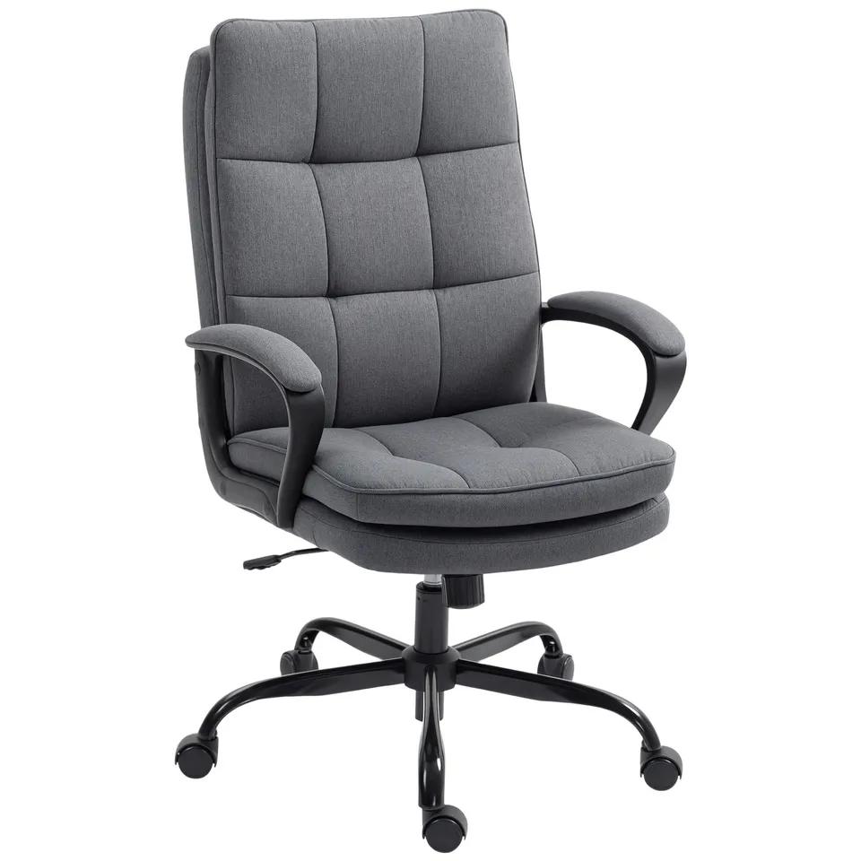 BOXED HOMCOM DOUBLE PADDED LINEN-LOOK OFFICE CHAIR - CHARCOAL GREY (1 BOX)
