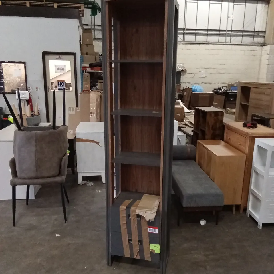 DESIGNER TALL BOOKCASE WITH 2 DRAWERS - BROWN/ANTHRACITE 