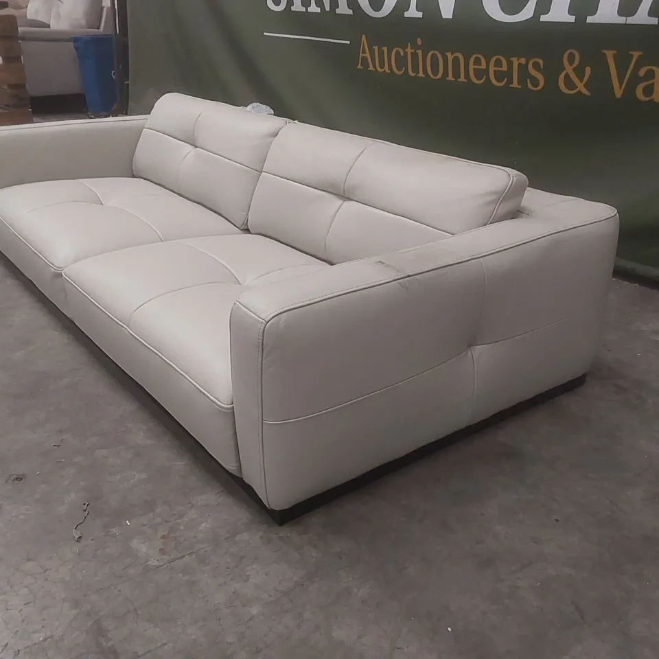 DANETTI COLTON DARK WOOD WITH BLACK METAL 3 SEATER SOFA: NATURAL GREY SIGNATURE LEATHER