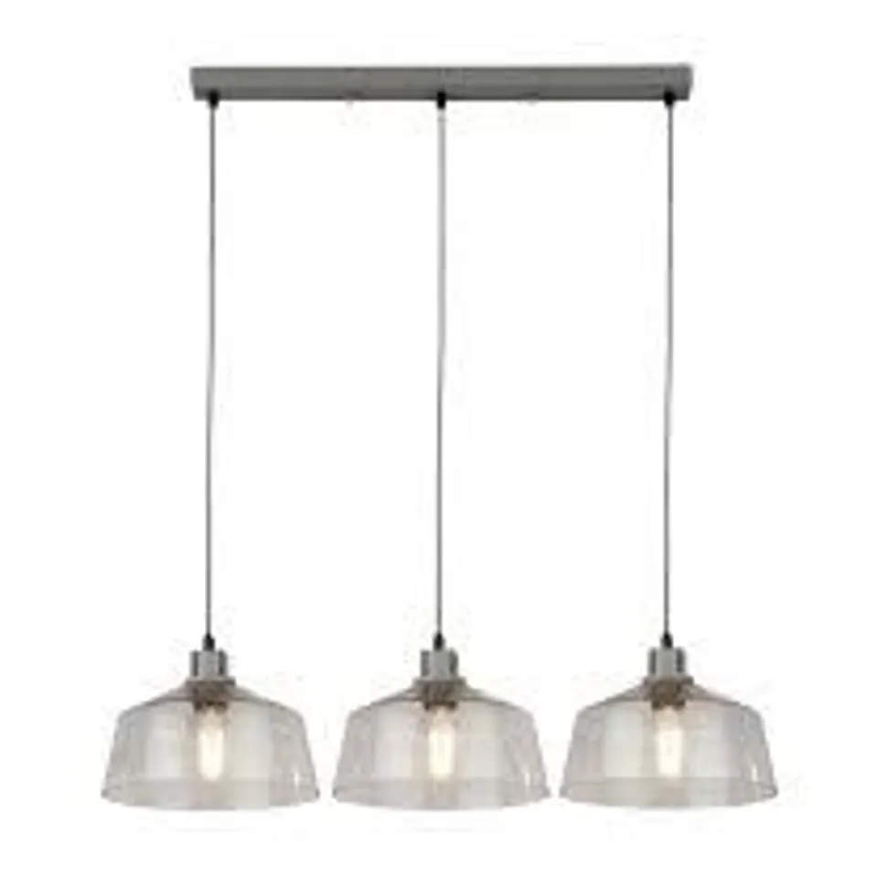 BOXED CLEAR GLASS AND GREY 3 LIGHT BAR PENDANT (1 BOX)