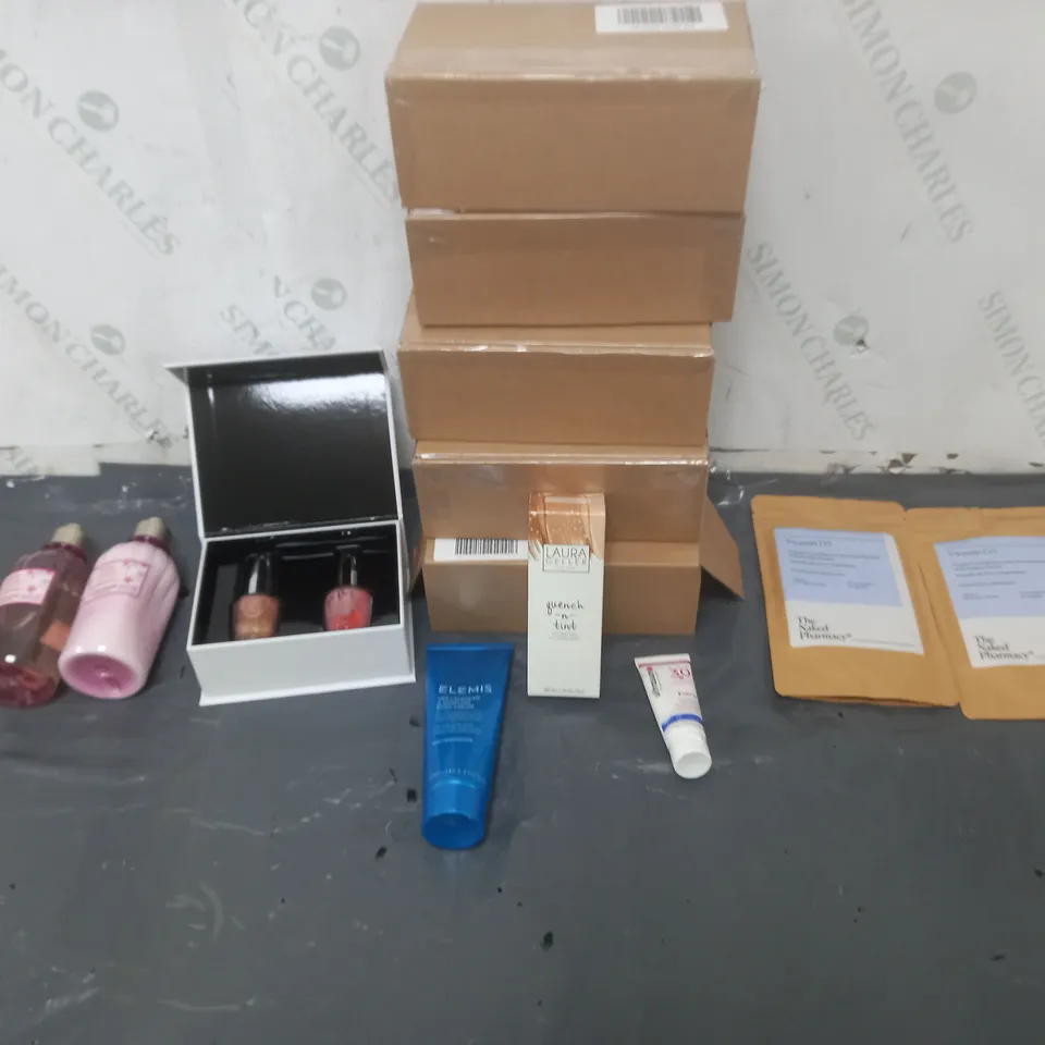 10 ASSORTED COSMETICS TO INCLUDE VITAMIN D3, LAURA GELLER HYDRATION FOUNDATION, AND OPI INFINITE SHINE ETC.