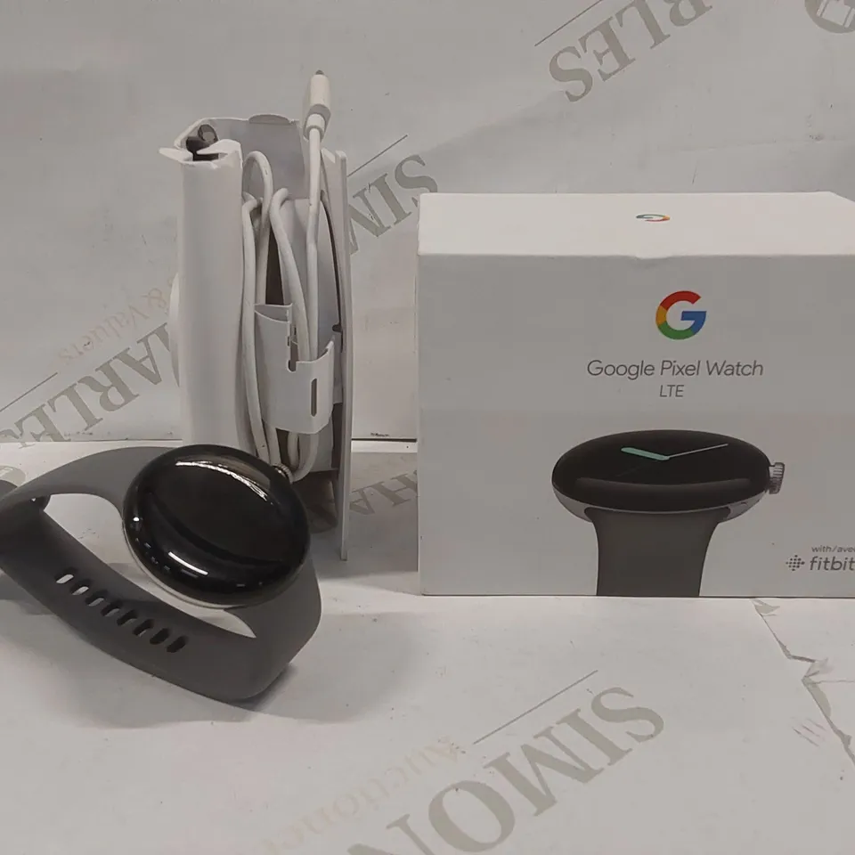 BOXED GOOGLE PIXEL WATCH LTE - POLISHED SILVER CASE/CHARCOAL BAND - GA04307-GB