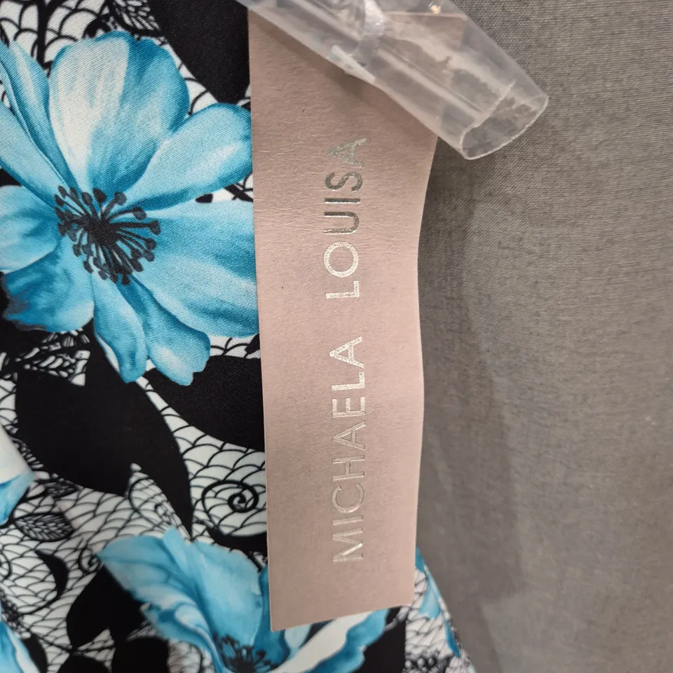 MICHAEL KORS WOMEN'S DRESS – BLUE FLORAL PRINT WITH BLACK LACE BODICE, UK 10 (USA 6)