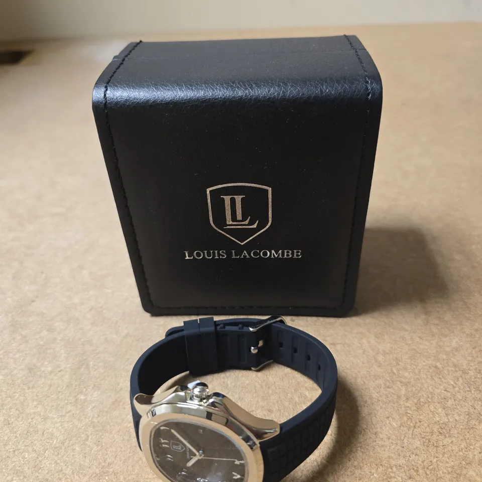 LOUIS LACOMBE WRISTWATCH – BLACK DIAL, BLUE RUBBER STRAP