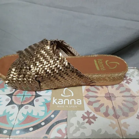 KANNA WOMEN'S WOVEN METALLIC BRONZE SANDALS – UK 5 (EU 38) – MADE IN SPAIN