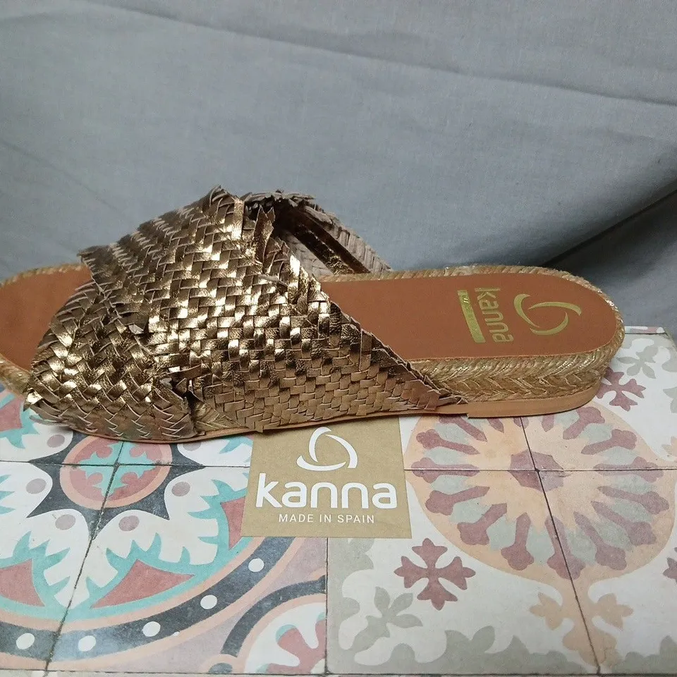 KANNA WOMEN'S WOVEN METALLIC BRONZE SANDALS – UK 5 (EU 38) – MADE IN SPAIN