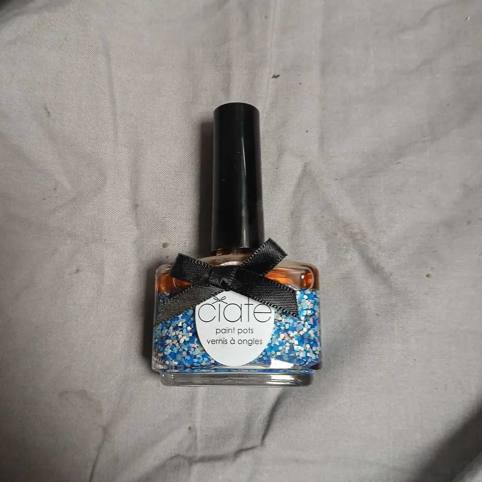 BOX OF APPROXIMATELY 108 CIATE PAINT POTS NAIL POLISH – BLUE GLITTER-NO EXPIRY DATE SHOWN 